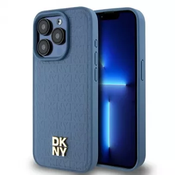 DKNY DKHMP15LPSHRPSB Θήκη iPhone 15 Pro 6,1 inch Μπλε Σκληρή Δερμάτινη με Μοτίβο Μονογράμματος και Μεταλλικό Λογότυπο MagSafe