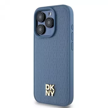 DKNY DKHMP15LPSHRPSB Θήκη iPhone 15 Pro 6,1 inch Μπλε Σκληρή Δερμάτινη με Μοτίβο Μονογράμματος και Μεταλλικό Λογότυπο MagSafe