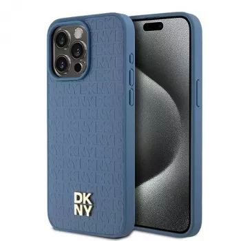 DKNY DKHMP15XPSHRPSB Σκληρή Θήκη Δερμάτινη με Μοτίβο Μονογράμματος και Μεταλλικό Λογότυπο MagSafe για iPhone 15 Pro Max 6,7 inch Μπλε