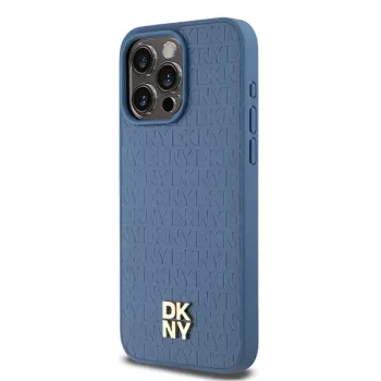 DKNY DKHMP15XPSHRPSB Σκληρή Θήκη Δερμάτινη με Μοτίβο Μονογράμματος και Μεταλλικό Λογότυπο MagSafe για iPhone 15 Pro Max 6,7 inch Μπλε