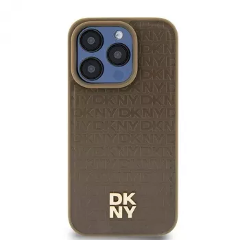 DKNY DKHMP14SPSHRPSW Σκληρή Θήκη για iPhone 14/15/13, Καφέ Δερμάτινο Σχέδιο με Μεταλλικό Λογότυπο, MagSafe