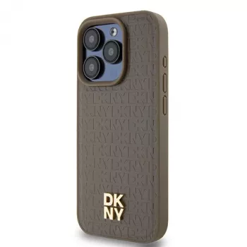 DKNY DKHMP14LPSHRPSW Σκληρή Θήκη για Apple iPhone 14 Pro 6,1 inch Καφέ Δερμάτινη με Μεταλλικό Λογότυπο MagSafe
