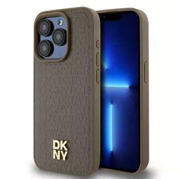 DKNY DKHMP15XPSHRPSW Σκληρή Θήκη για Apple iPhone 15 Pro Max 6,7 inch Καφέ Δερμάτινο Σχέδιο με Μεταλλικό Λογότυπο MagSafe