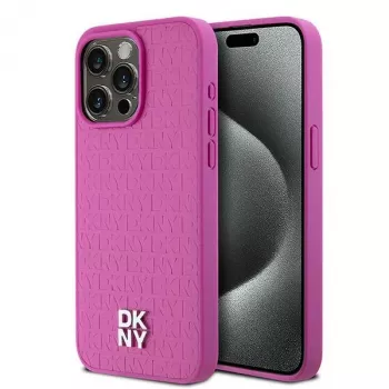 DKNY DKHMP15XPSHRPSP Θήκη iPhone 15 Pro Max 6,7 inch Ροζ Σκληρή Δερμάτινη με Μοτίβο Μονογράμματος και Μεταλλικό Λογότυπο MagSafe