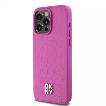 DKNY DKHMP15XPSHRPSP Θήκη iPhone 15 Pro Max 6,7 inch Ροζ Σκληρή Δερμάτινη με Μοτίβο Μονογράμματος και Μεταλλικό Λογότυπο MagSafe