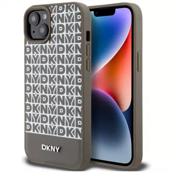 DKNY DKHMP15SPSOSPW Θήκη iPhone 15 / 14 / 13 6,1 inch Καφέ Σκληρή Δερμάτινη με Τυπωμένο Μοτίβο και Μεταλλικό Λογότυπο MagSafe