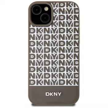 DKNY DKHMP15SPSOSPW Θήκη iPhone 15 / 14 / 13 6,1 inch Καφέ Σκληρή Δερμάτινη με Τυπωμένο Μοτίβο και Μεταλλικό Λογότυπο MagSafe