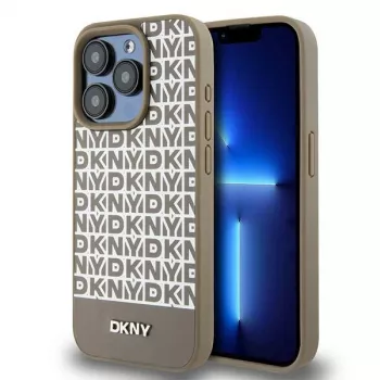 DKNY DKHMP15LPSOSPW Θήκη iPhone 15 Pro 6,1 inch Σκληρή Δερμάτινη με Τυπωμένο Μοτίβο Καφέ και Μεταλλικό Λογότυπο MagSafe