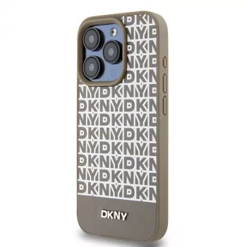 DKNY DKHMP15LPSOSPW Θήκη iPhone 15 Pro 6,1 inch Σκληρή Δερμάτινη με Τυπωμένο Μοτίβο Καφέ και Μεταλλικό Λογότυπο MagSafe