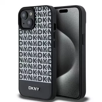 DKNY DKHMP15SPSOSPK Σκληρή Θήκη για Apple iPhone 15 / 14 / 13 6,1 inch Μαύρη Δερμάτινη με Τυπωμένο Μοτίβο και Μεταλλικό Λογότυπο MagSafe