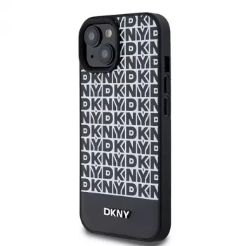 DKNY DKHMP15SPSOSPK Σκληρή Θήκη για Apple iPhone 15 / 14 / 13 6,1 inch Μαύρη Δερμάτινη με Τυπωμένο Μοτίβο και Μεταλλικό Λογότυπο MagSafe
