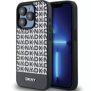 DKNY DKHMP15LPSOSPK Σκληρή Θήκη για Apple iPhone 15 Pro 6,1 inch Δερμάτινη με Τυπωμένο Μοτίβο και Μεταλλικό Λογότυπο MagSafe Μαύρη