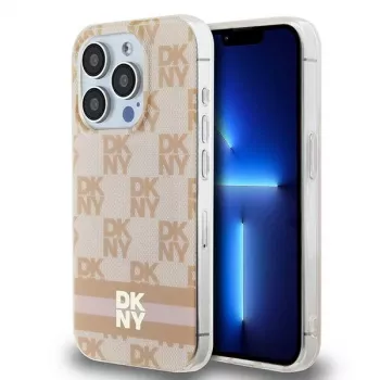 DKNY DKHMP15LHCPTSP Θήκη Hardcase για iPhone 15 Pro 6,1 inch ροζ καρό μονόχρωμο μοτίβο & τυπωμένες ρίγες MagSafe