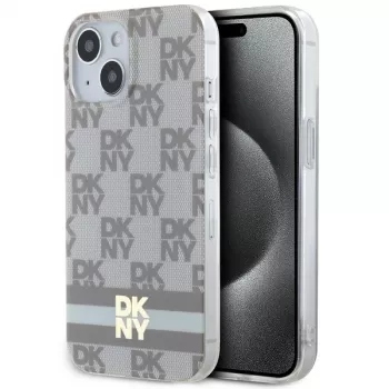 DKNY DKHMP14SHCPTSE Θήκη Hard Case για iPhone 14/15/13 6,1 ίντσες Μπεζ με καρό μοτίβο και τυπωμένες ρίγες MagSafe
