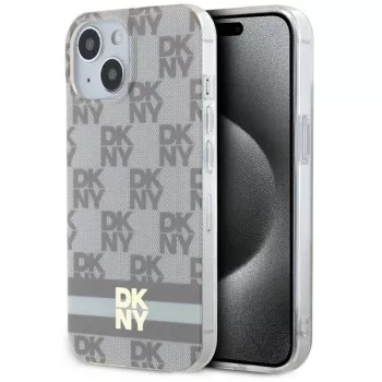 DKNY DKHMP15SHCPTSE Θήκη Hard Case για Apple iPhone 15 / 14 / 13 6,1 ίντσες Μπεζ με καρό μοτίβο και τυπωμένες ρίγες MagSafe