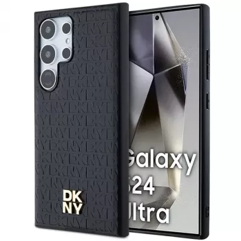 DKNY DKHMS24LPSHRPSK Θήκη Hard Case για Samsung Galaxy S24 Ultra, μαύρο δερμάτινο σχέδιο με μεταλλικό λογότυπο, συμβατή με MagSafe