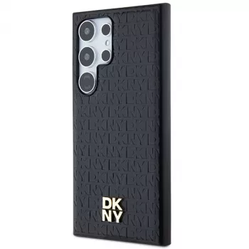 DKNY DKHMS24LPSHRPSK Θήκη Hard Case για Samsung Galaxy S24 Ultra, μαύρο δερμάτινο σχέδιο με μεταλλικό λογότυπο, συμβατή με MagSafe