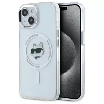 Karl Lagerfeld KLHMP15SHLSCHH iPhone 15 6,1 inch λευκή θήκη Hardcase IML Metal Choupette Head MagSafe
