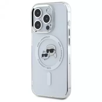 Karl Lagerfeld KLHMP15LHLSKCH iPhone 15 Pro 6.1 Θήκη Hardcase IML Metal Karl & Choupette Head MagSafe λευκή