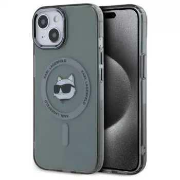Karl Lagerfeld KLHMP15SHLSCHK Θήκη Hardcase για iPhone 15 6,1 inch μαύρο μέταλλο Choupette Head MagSafe