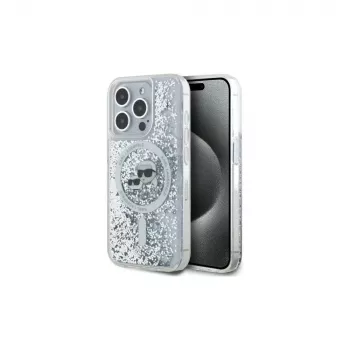 Karl Lagerfeld KLHMP15LLGKCSGH iPhone 15 Pro 6.1 Θήκη Hard Case διαφανής Liquid Glitter Karl & Choupette Head MagSafe