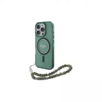 Guess Θήκη IML Glitter With Pearl Strap MagSafe για iPhone 16 Pro Max (πράσινο)