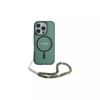Guess Θήκη IML Glitter With Pearl Strap MagSafe για iPhone 16 Pro Max (πράσινο)