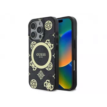 Guess GUHMP16LH4PYEEK Θήκη Hardcase για Apple iPhone 16 Pro 6,3 inch μαύρο Peony On 4G Background IML MagSafe