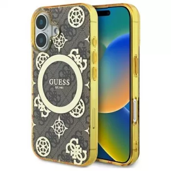 Guess GUHMP16SH4PYEEW Θήκη Hard Case για Apple iPhone 16 6,1 ίντσες Καφέ Peony On 4G Background MagSafe