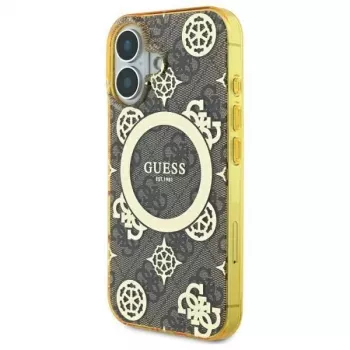 Guess GUHMP16SH4PYEEW Θήκη Hard Case για Apple iPhone 16 6,1 ίντσες Καφέ Peony On 4G Background MagSafe