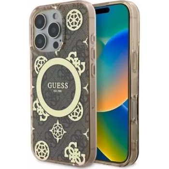 Guess GUHMP16XH4PYEEW iPhone 16 Pro Max 6,9 inch Θήκη Hardcase IML Peony On 4G Background MagSafe καφέ