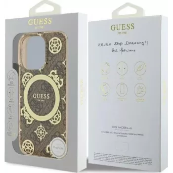 Guess GUHMP16XH4PYEEW iPhone 16 Pro Max 6,9 inch Θήκη Hardcase IML Peony On 4G Background MagSafe καφέ