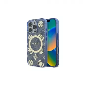 Guess GUHMP16LH4PYEEB iPhone 16 Pro 6.3 μπλε Θήκη Hardcase IML Peony On 4G Background MagSafe
