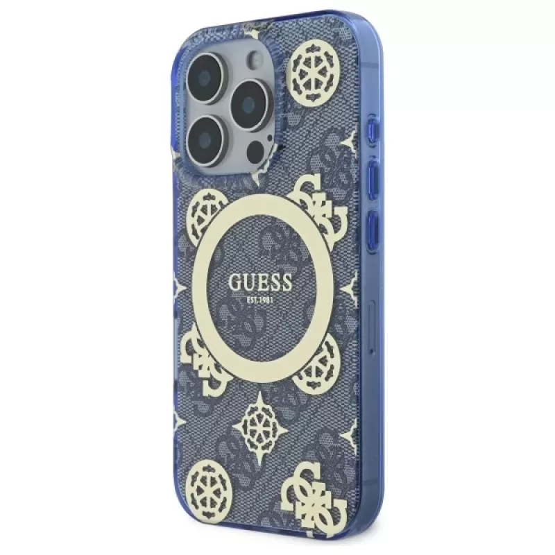 Guess GUHMP16XH4PYEEB iPhone 16 Pro Max 6,9 inch μπλε Θήκη Hardcase IML Peony On 4G Background MagSafe