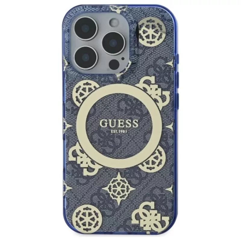 Guess GUHMP16XH4PYEEB iPhone 16 Pro Max 6,9 inch μπλε Θήκη Hardcase IML Peony On 4G Background MagSafe