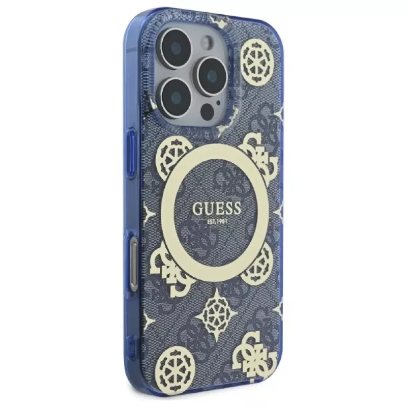 Guess GUHMP16XH4PYEEB iPhone 16 Pro Max 6,9 inch μπλε Θήκη Hardcase IML Peony On 4G Background MagSafe