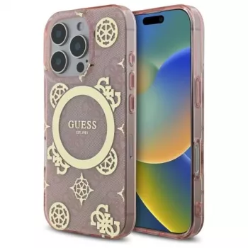 Guess GUHMP16LH4PYEEP iPhone 16 Pro 6,3 inch ροζ Θήκη Hardcase IML Peony On 4G Background MagSafe