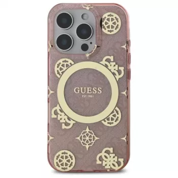 Guess GUHMP16LH4PYEEP iPhone 16 Pro 6,3 inch ροζ Θήκη Hardcase IML Peony On 4G Background MagSafe