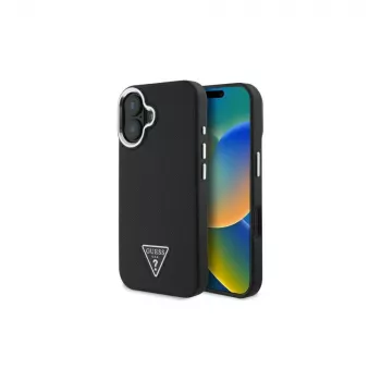 Guess GUHMP16SPGTSPSK iPhone 16 Μαύρη Σκληρή Θήκη Grained Triangle MagSafe