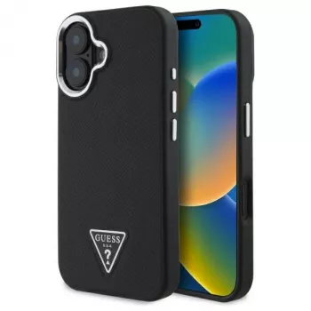 Guess Grained Triangle MagSafe Σκληρή Θήκη για Apple iPhone 16 Plus - Μαύρο