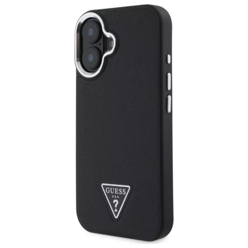 Guess Grained Triangle MagSafe Σκληρή Θήκη για Apple iPhone 16 Plus - Μαύρο