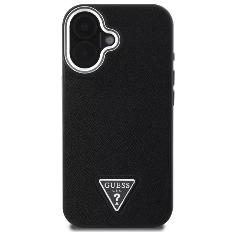 Guess Grained Triangle MagSafe Σκληρή Θήκη για Apple iPhone 16 Plus - Μαύρο