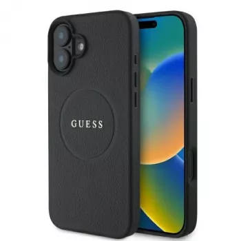 Guess GUHMP16SPGHSMMK Grained Gold Ring MagSafe Σκληρή Θήκη για Apple iPhone 16 6,1 ίντσες, Μαύρο
