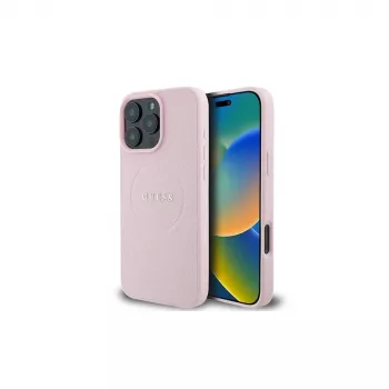 Guess GUHMP16LPGHSMMP iPhone 16 Pro 6,3 ίντσες Ροζ Σκληρή Θήκη Grained Ring MagSafe