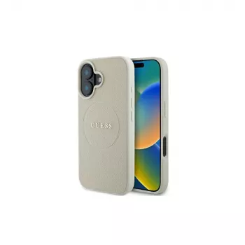Guess GUHMP16SPGHSMME iPhone 16 Μπεζ Σκληρή Θήκη Grained Ring MagSafe