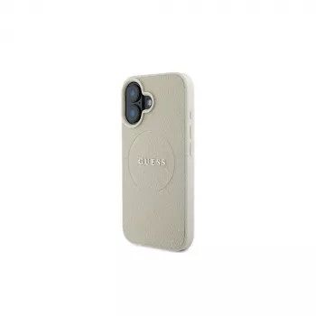 Guess GUHMP16SPGHSMME iPhone 16 Μπεζ Σκληρή Θήκη Grained Ring MagSafe