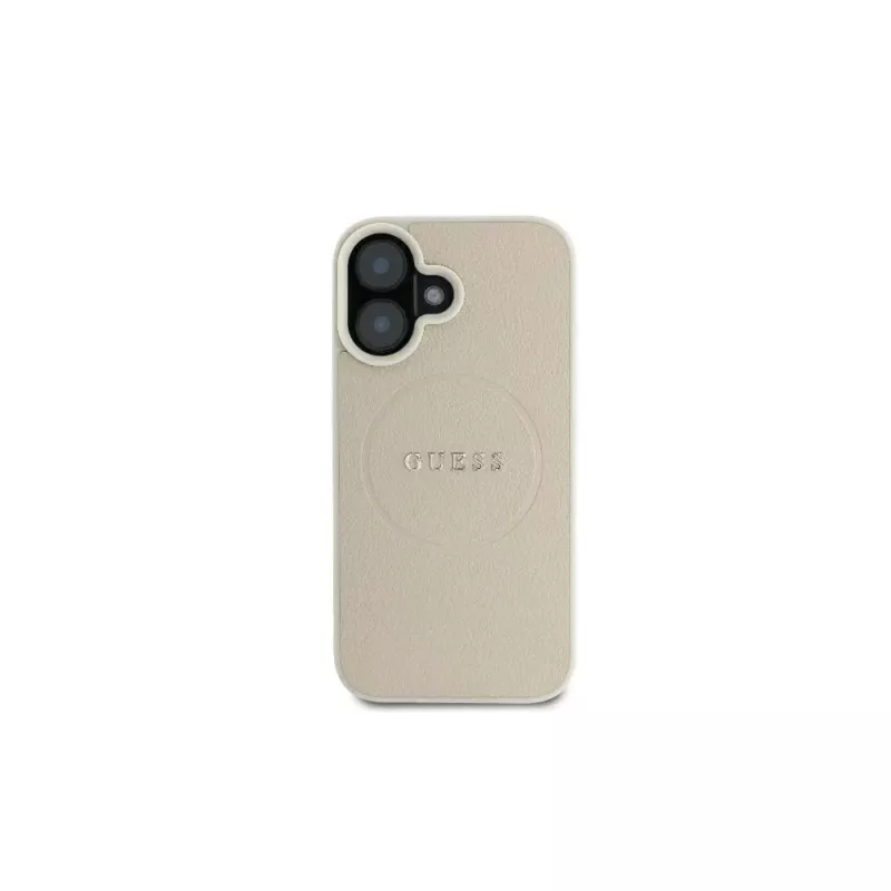 Guess GUHMP16SPGHSMME iPhone 16 Μπεζ Σκληρή Θήκη Grained Ring MagSafe