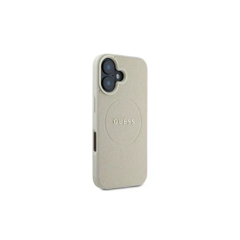 Guess GUHMP16SPGHSMME iPhone 16 Μπεζ Σκληρή Θήκη Grained Ring MagSafe