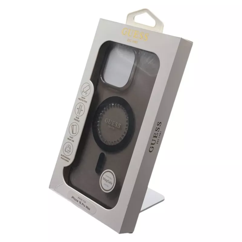 Guess IML Rhinestones MagSafe Θήκη για iPhone 16 Pro Max (Μαύρο)