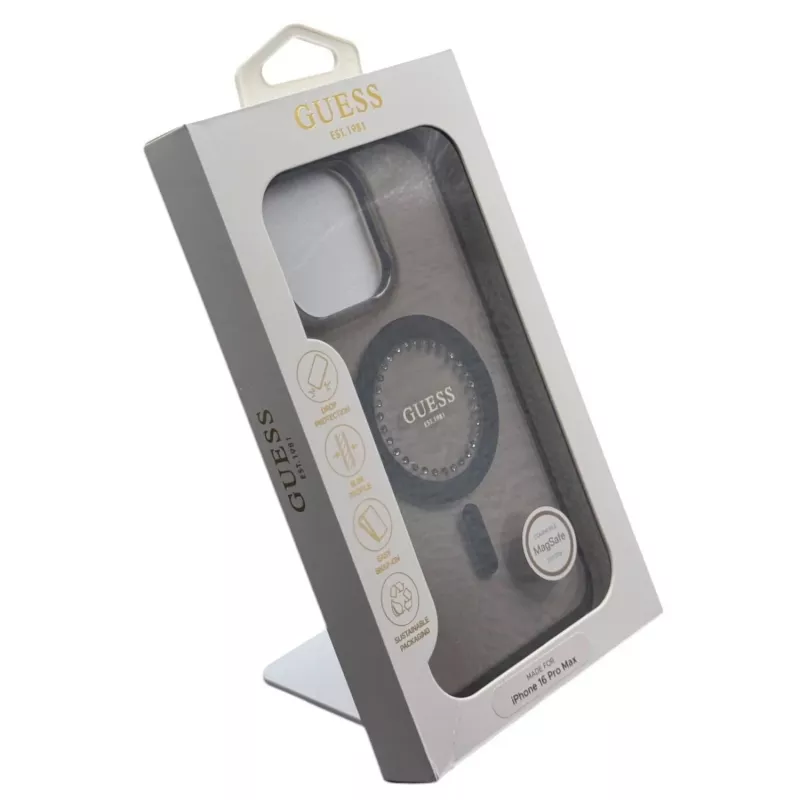 Guess IML Rhinestones MagSafe Θήκη για iPhone 16 Pro Max (Μαύρο)